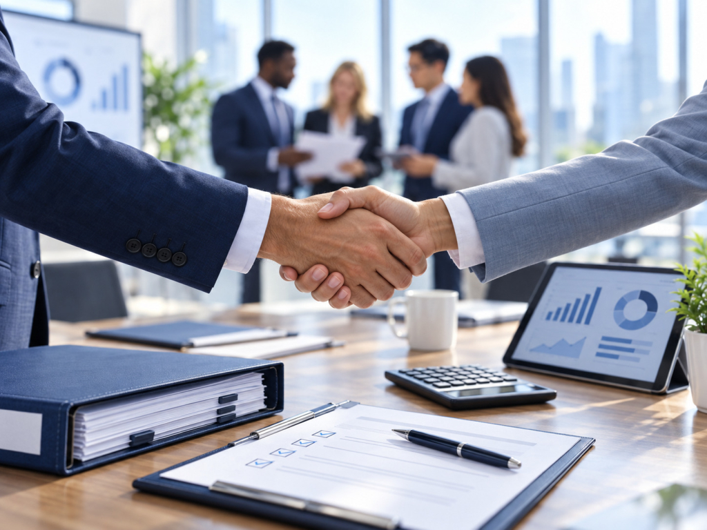 Business professionals working together on internal audit and financial controls.